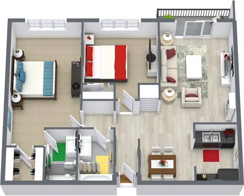 Floor plan for 2 beds, 2 baths, 993 sqft